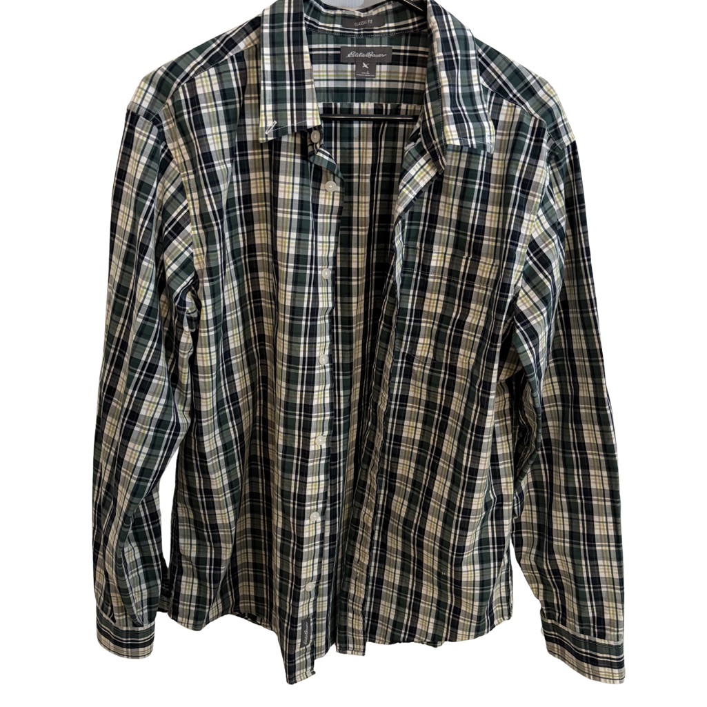 Eddie Bauer Green And Blue Plaid Shirt